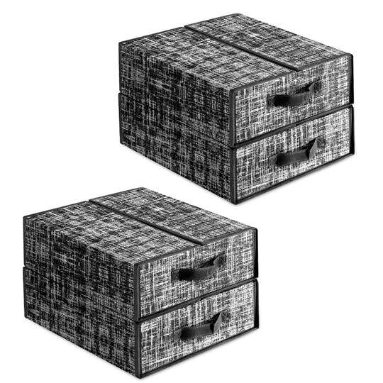 Set of 4 Foldable Fabric Storage Boxes, Black Textile Organizers with Lids & Handles